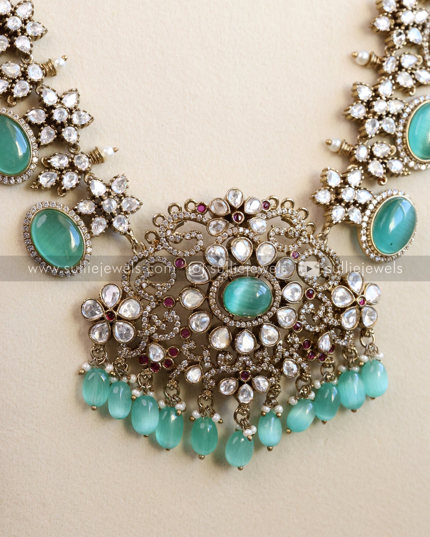 Victorian Polki Diamond Pastel Blue/Green Combo ( 6 piece )