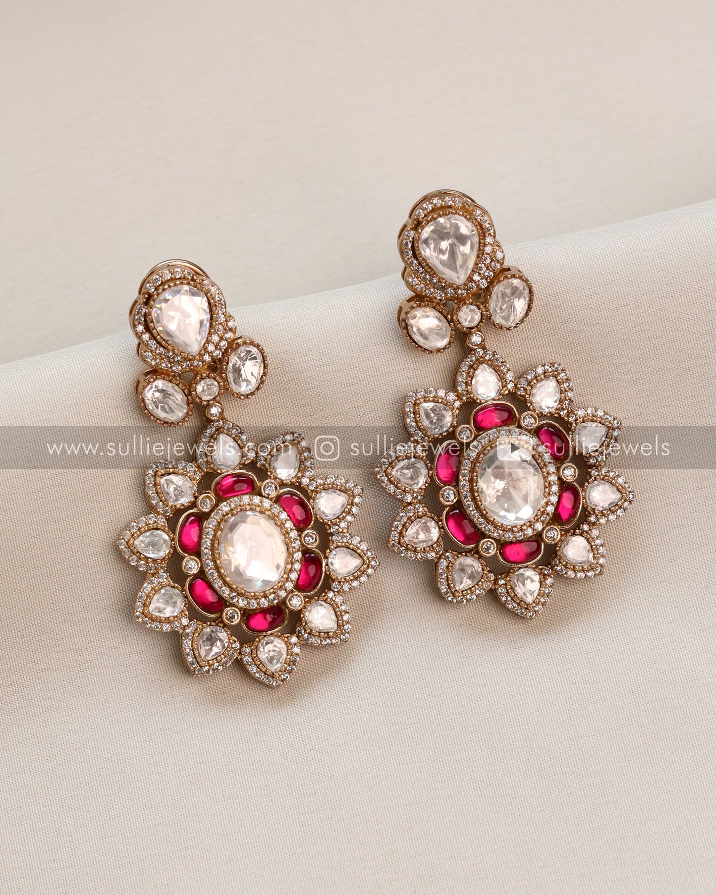 Moissanite & Carved Marble Stone Premium Pendant with Pearl Chain and Earrings