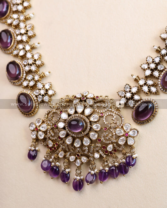 Victorian Premium Violet Long Chain Haram with Jhumka