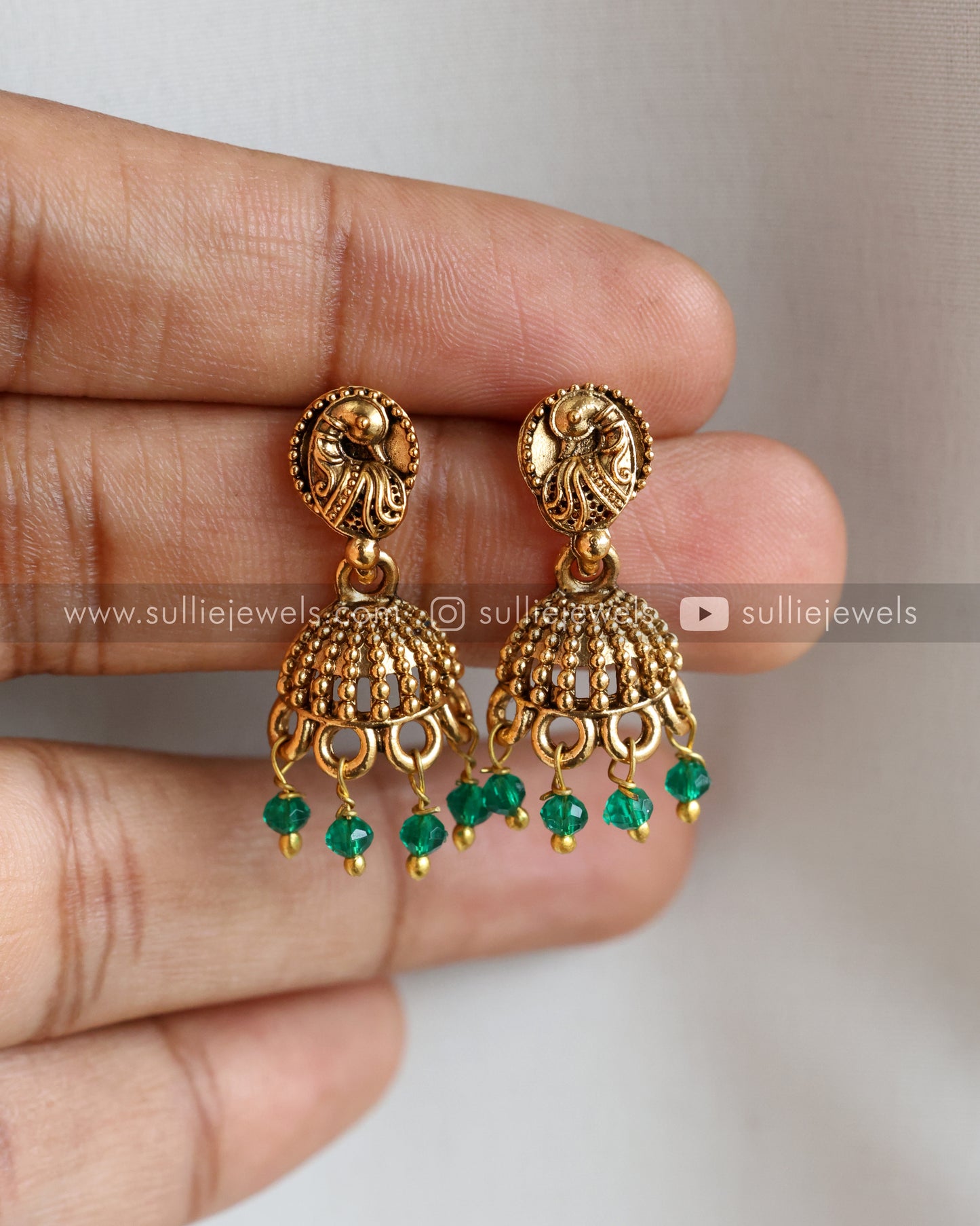 Sullie Basic - Lakshmi Charm Green Beads Necklace with Earring