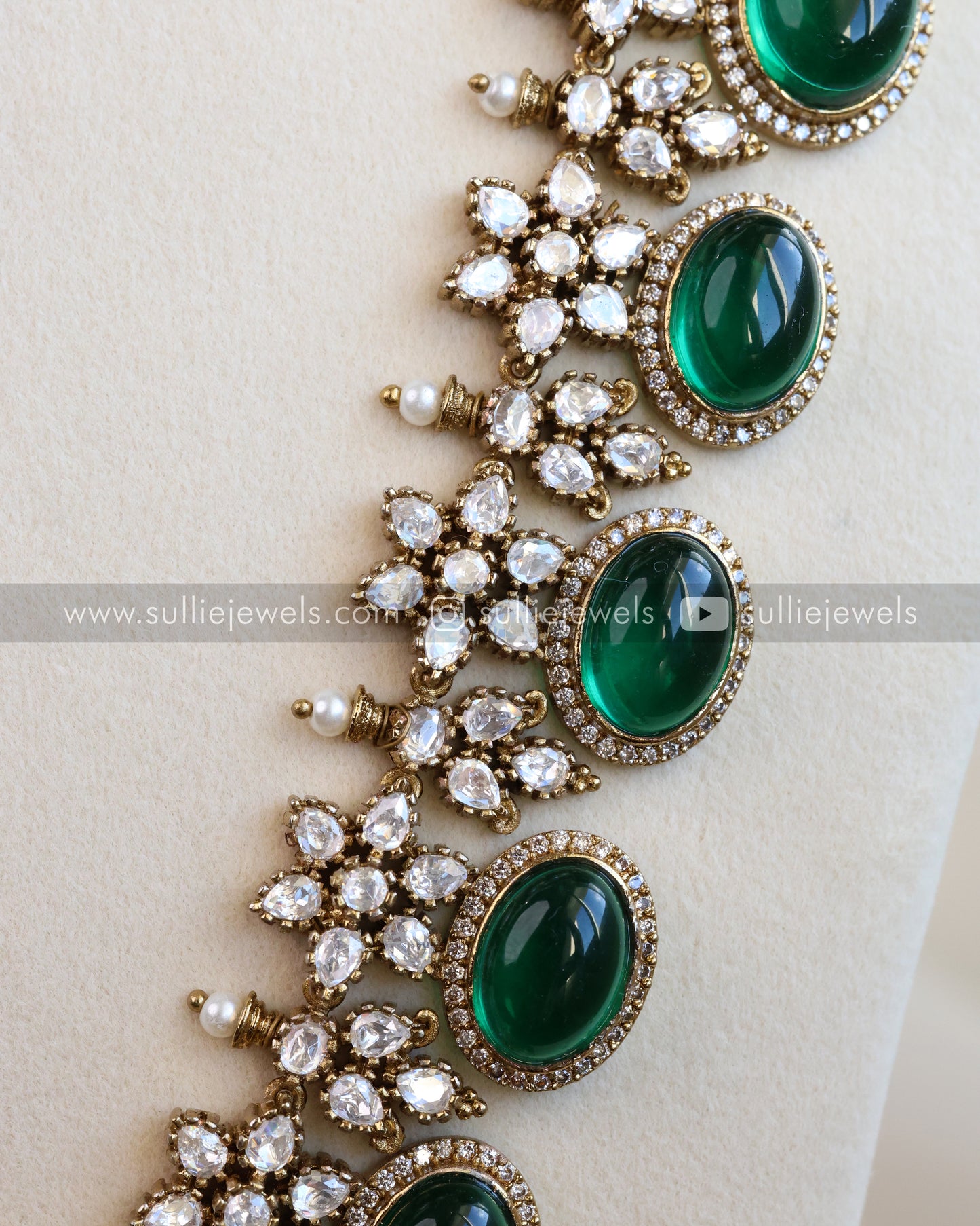 Victorian Premium Blue Green Long Chain Haram with Jhumkas