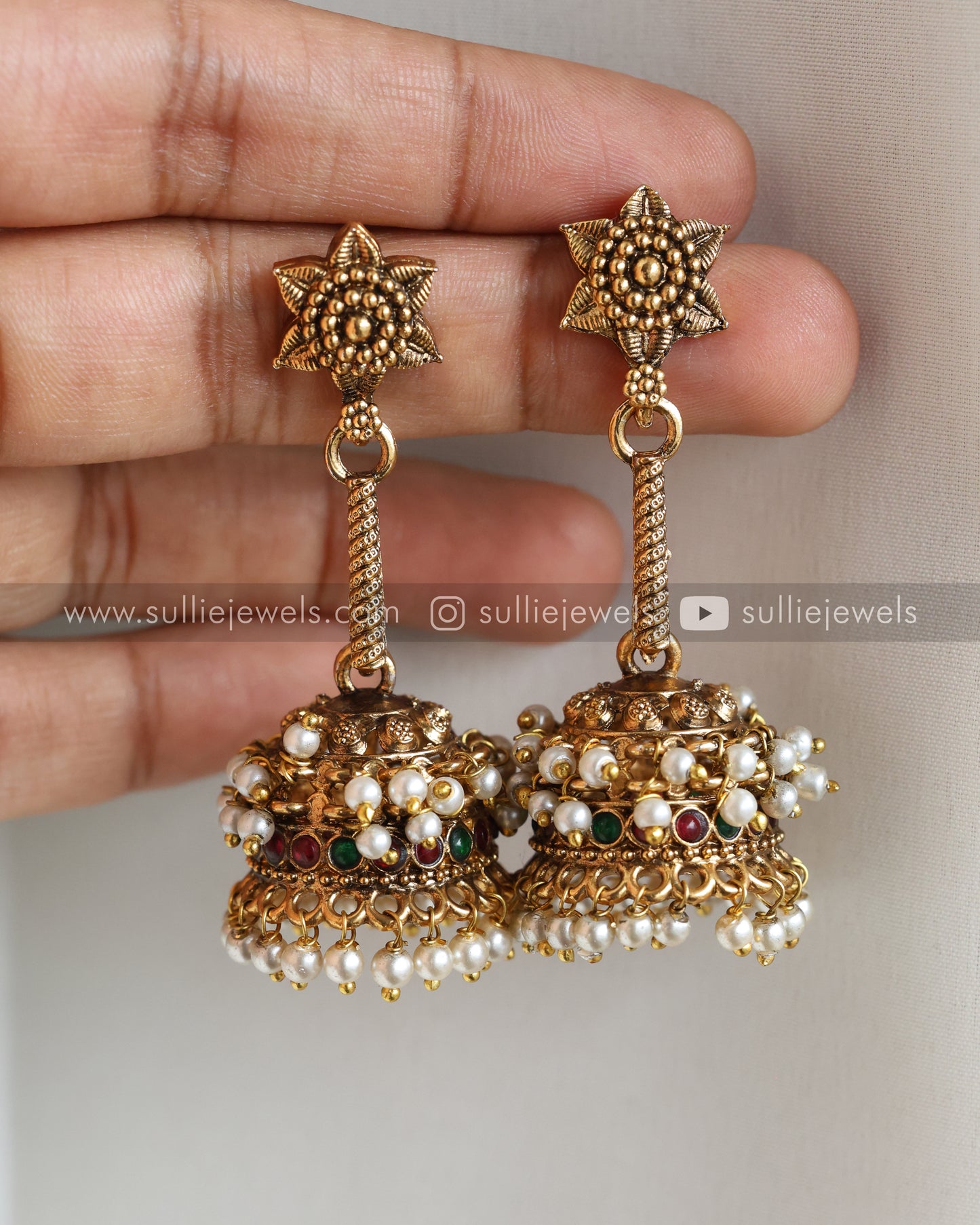 Designer Floral Star Tube Pearl Jhumka