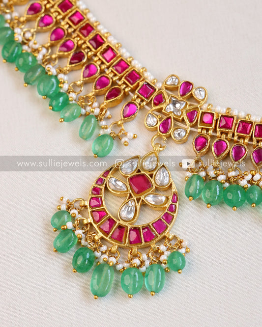 Jadau Kundan Chandbali Premium Choker with Strawberry Beads
