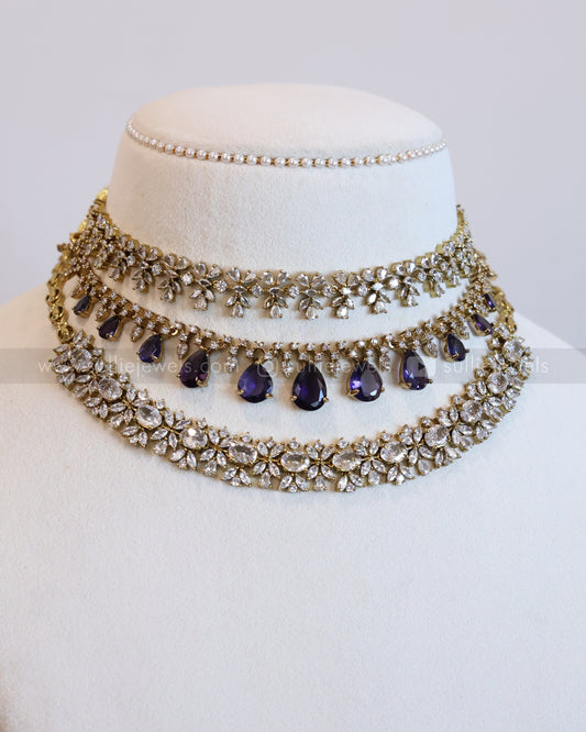 Diamond Lookalike Violet Raindrop Necklace Layered Combo