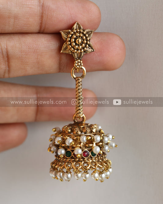 Designer Floral Star Tube Pearl Jhumka