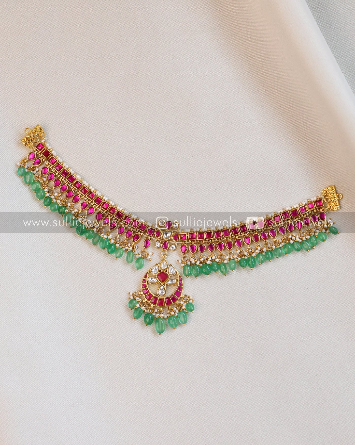 Jadau Kundan Chandbali Premium Choker with Strawberry Beads