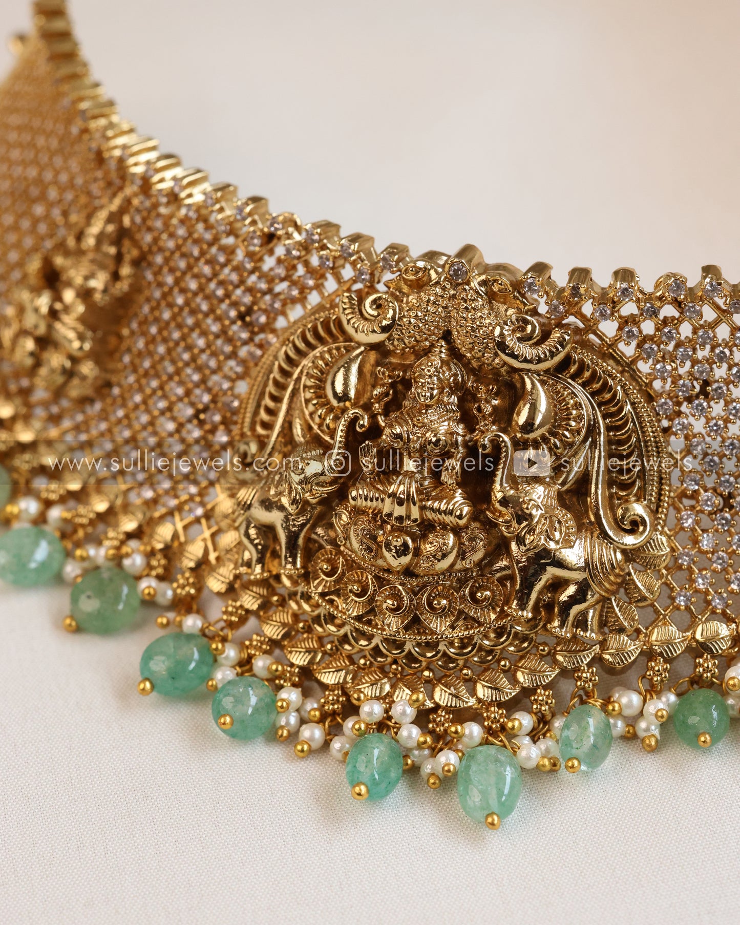 Lakshmi Premium Bridal Choker with Jhumka - Mint Beads