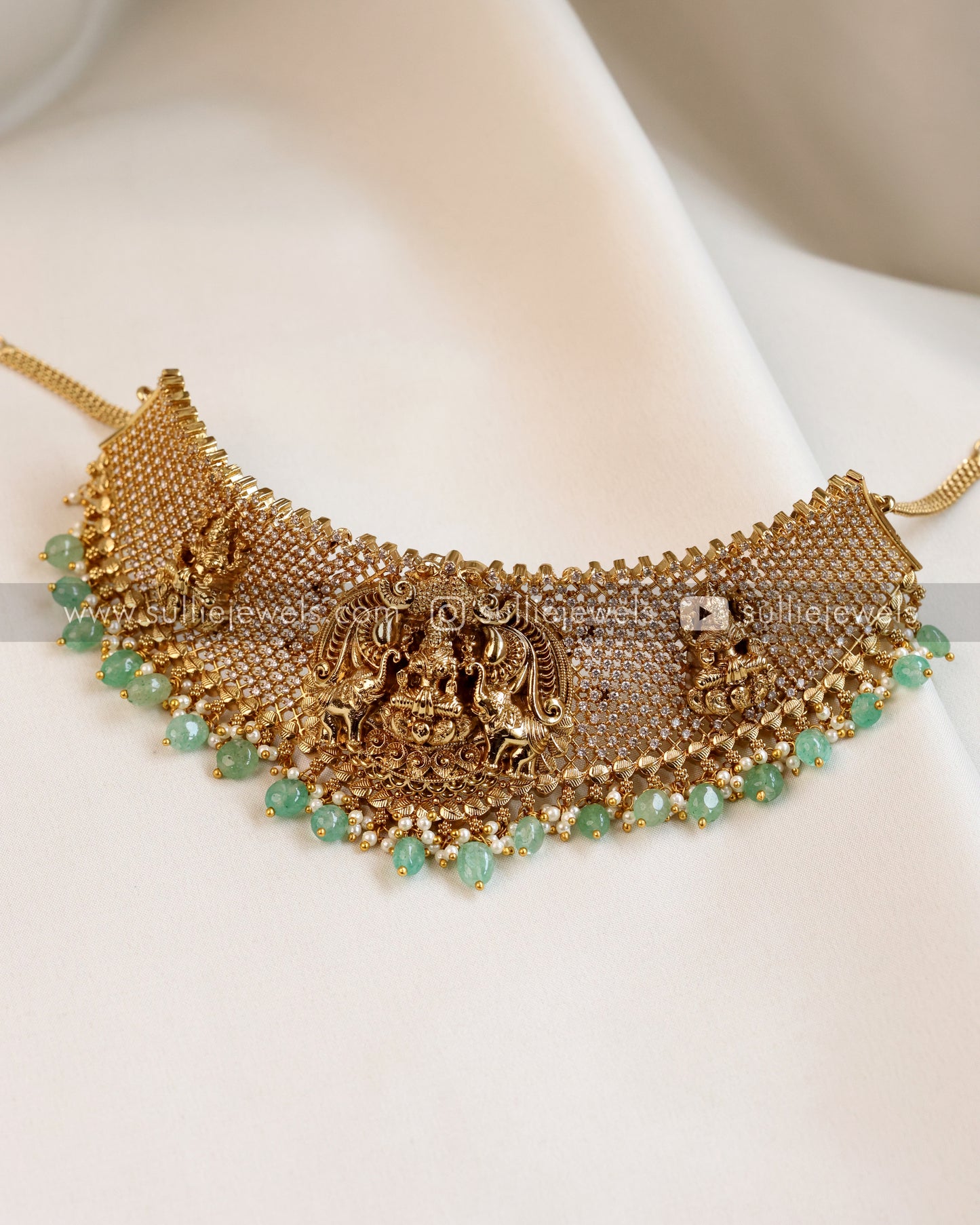 Lakshmi Premium Bridal Choker with Jhumka - Mint Beads