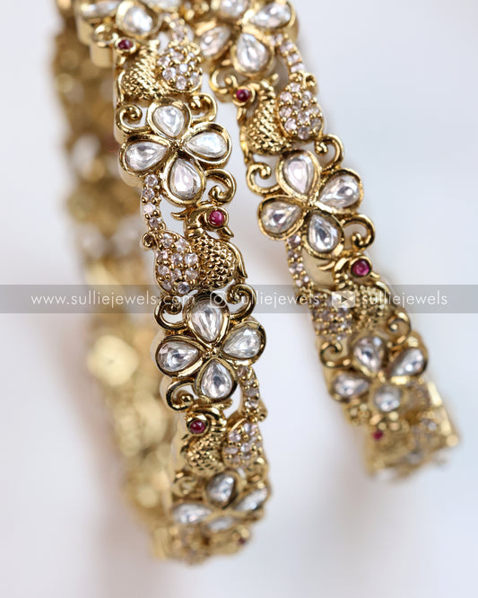 White Victorian Peacock & Stone Bangle - Set of 2