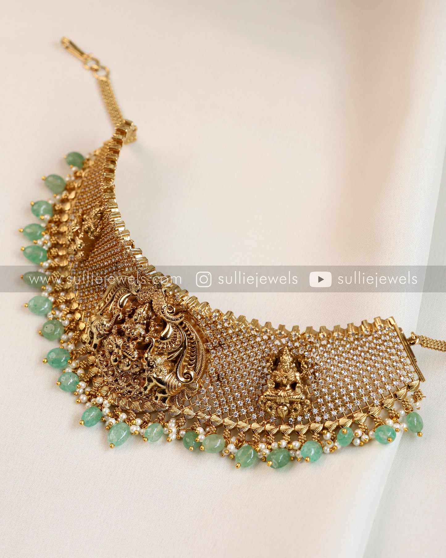 Lakshmi Premium Bridal Choker with Jhumka - Mint Beads