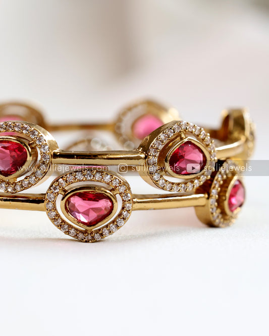 Premium Triangular Ruby Stone Bangle - Set of 2