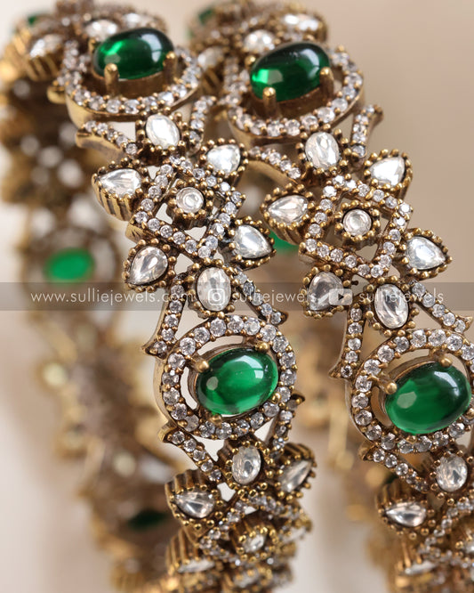 Green Victorian Stone Bangle Set of 2