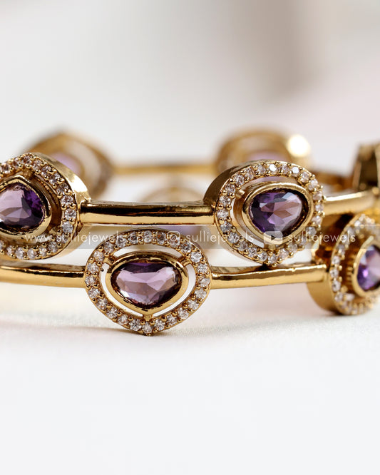 Premium Triangular Violet Stone Bangle - Set of 2