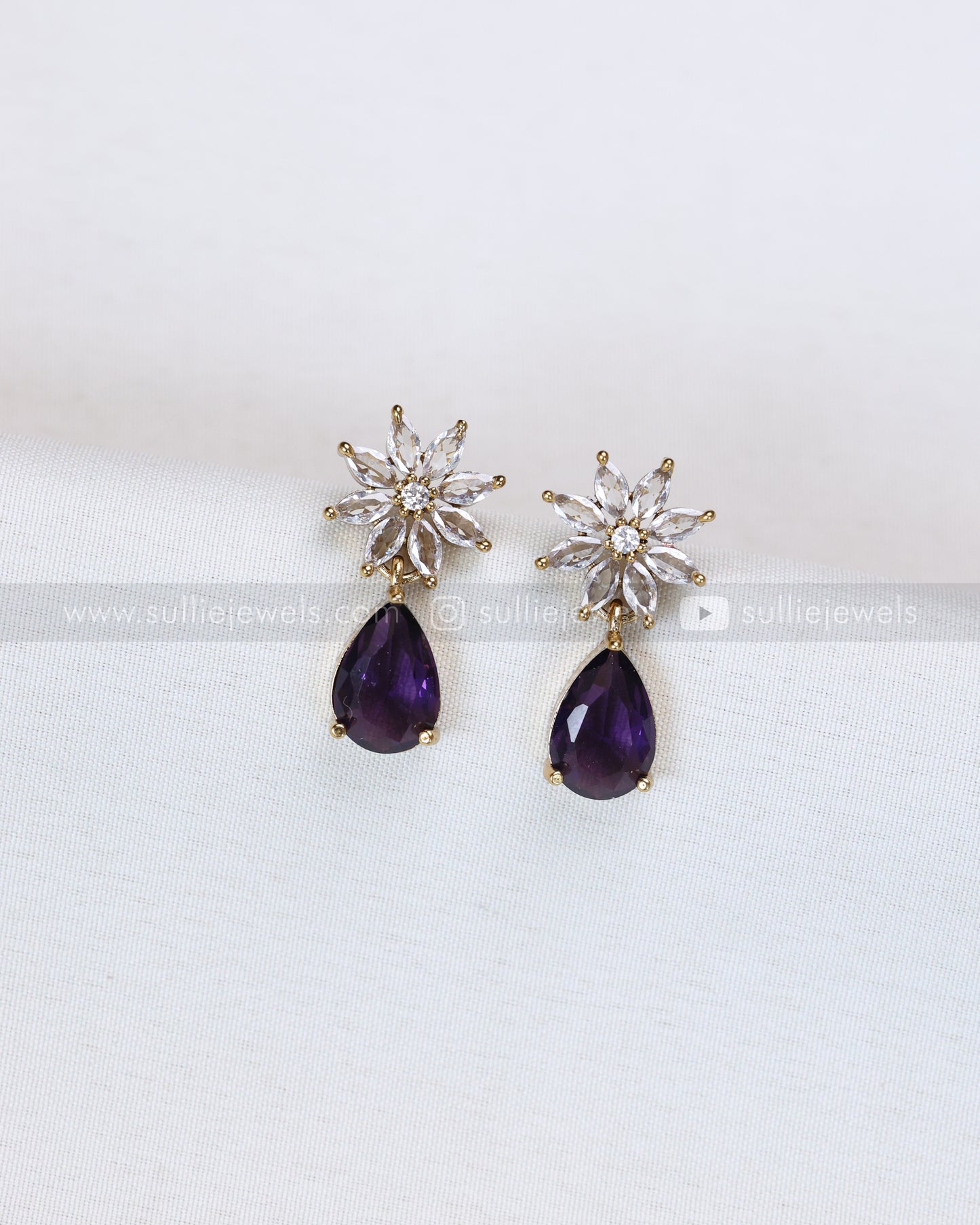 3682 - Violet Raindrop AD Stone Leaf Necklace with Earring