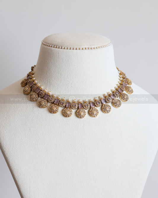 3699 - Lavender Coin Ram Parivar Necklace with Stud