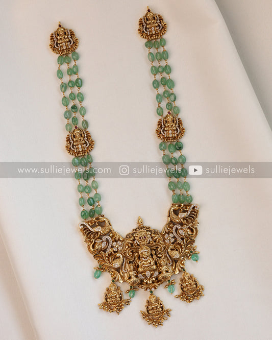 Lakshmi Premium Mint Beads Long Chain / Haaram with Earring