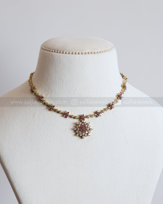 3662 - Multicolour Diamond Web Necklace with Earring