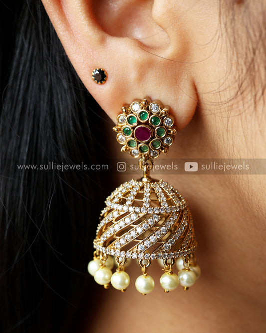 Multicolour Stone Jhumka with Earchain / Maatti