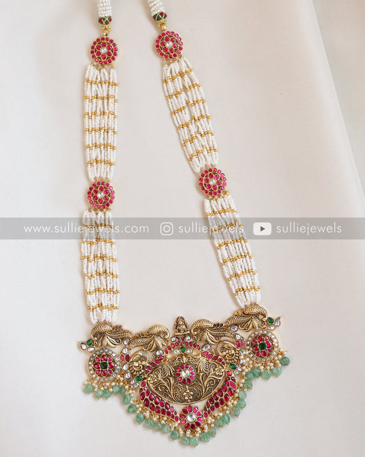 Pearl Lakshmi Mint Beads Heavy Haram/ Long Chain