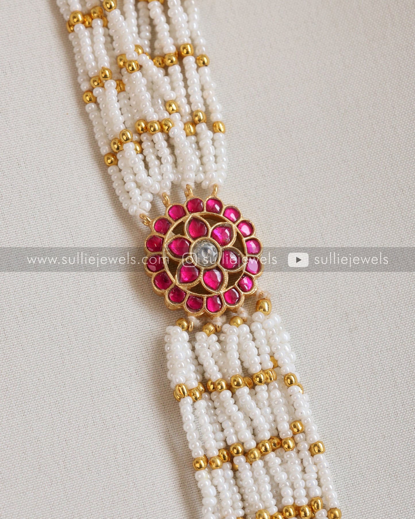 Pearl Lakshmi Mint Beads Heavy Haram/ Long Chain