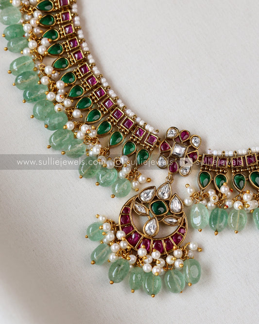 Kemp Chandbali Premium Choker with Mint Beads