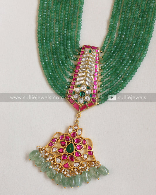 Jadau Premium Pendant with Layered Onyx Beads Long Chain / Haaram