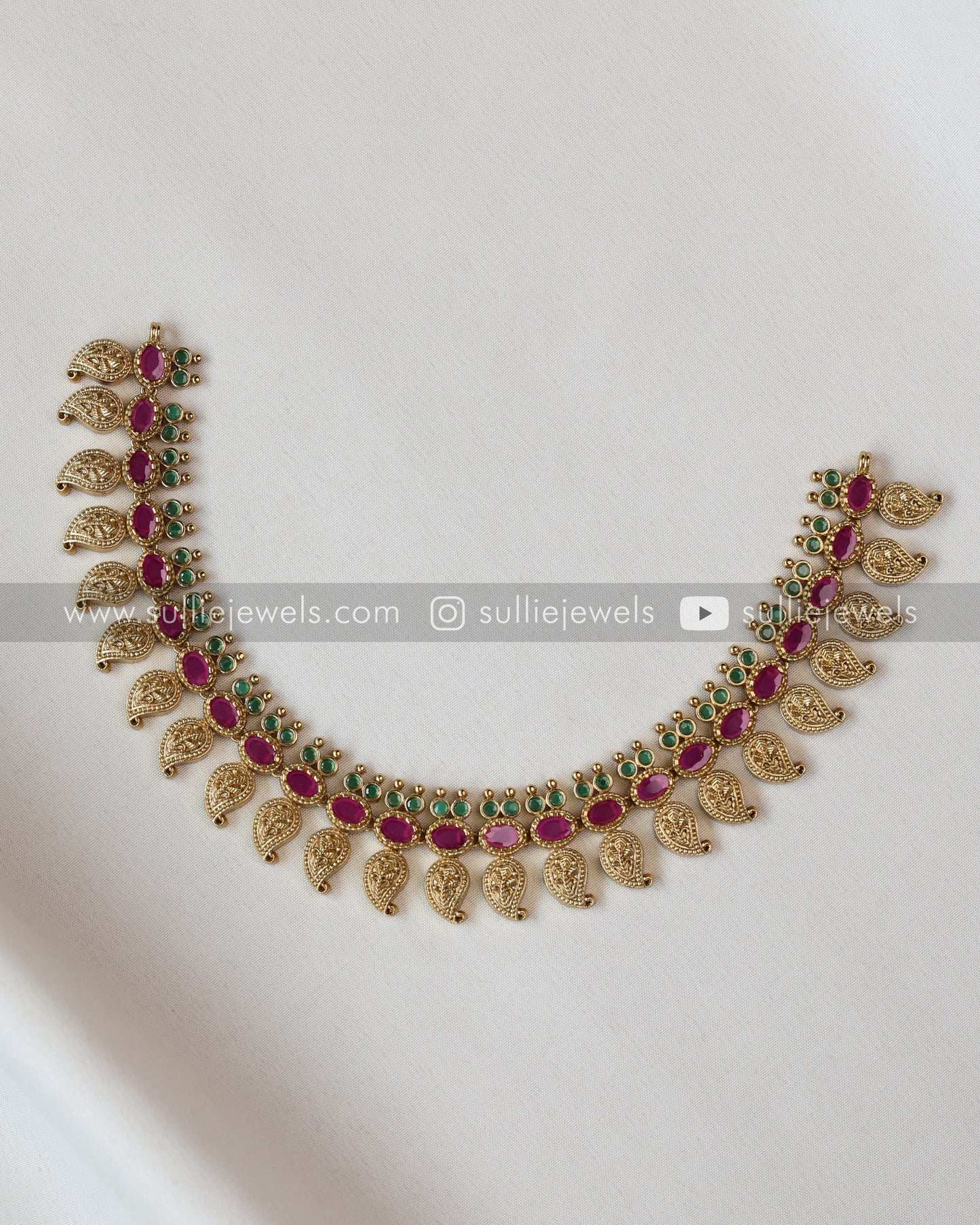 Ruby & Green Gold Mango Necklace with Jhumka