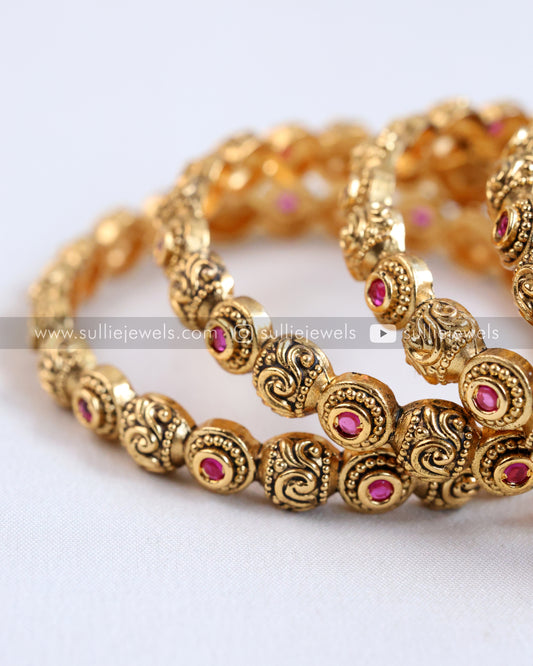 Ruby Gold Bangle - Set of 2