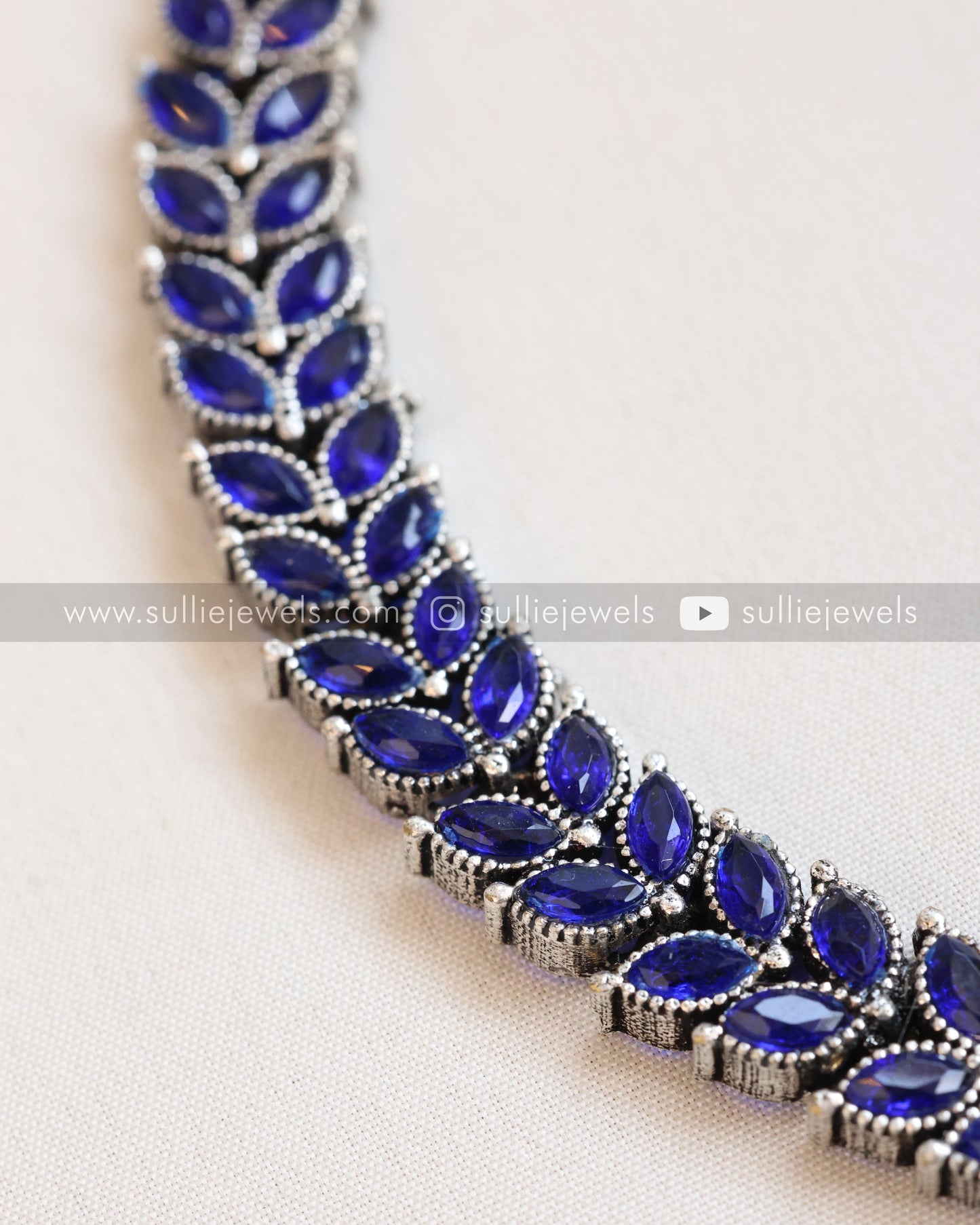 Blue Stone Leaf Design Oxidised Necklace with Jhumka