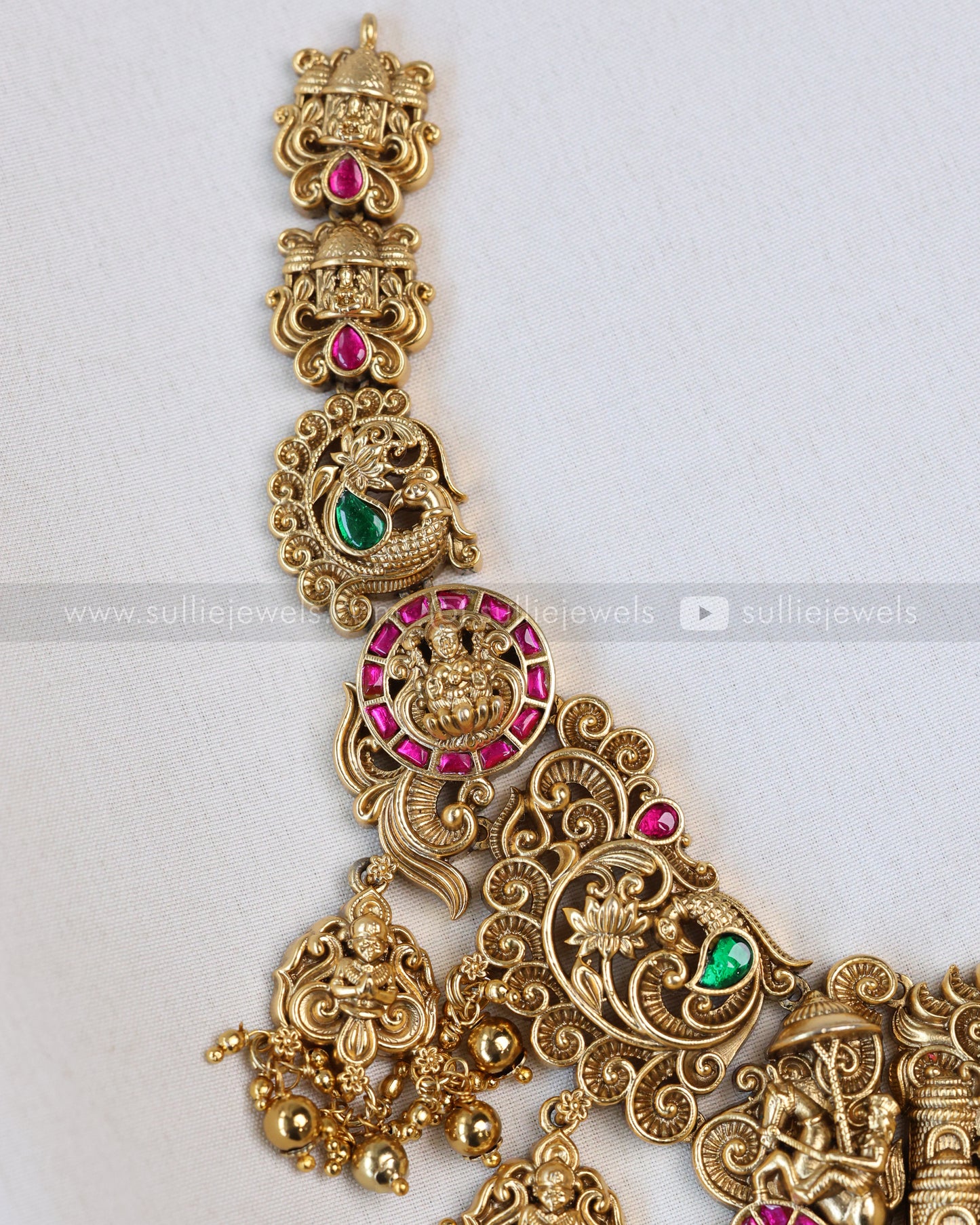3674 - Lakshmi Premium Jadau Necklace with Jhumka - Gold Beads