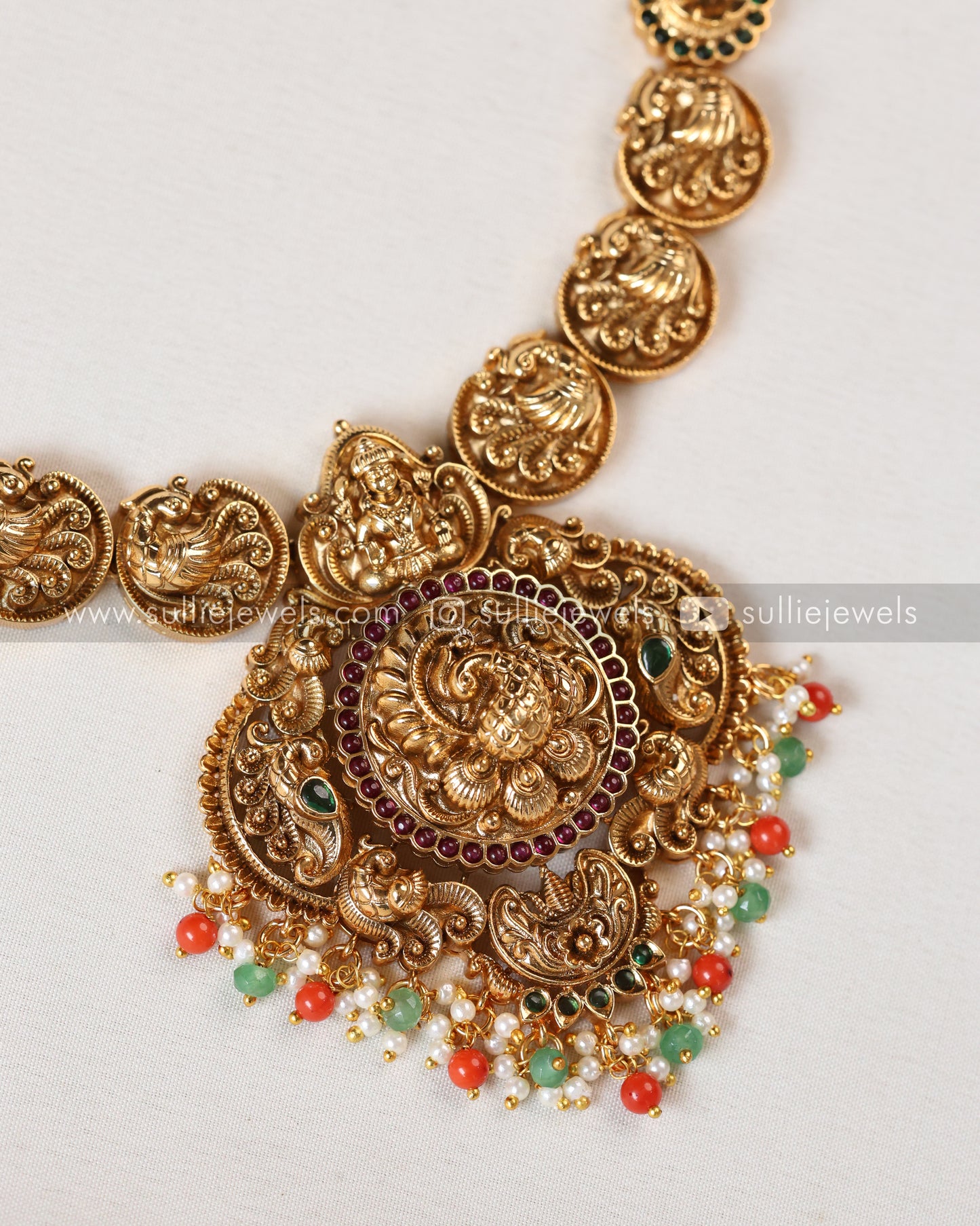 Lakshmi Premium Designer Coral & Mint Necklace with Earring