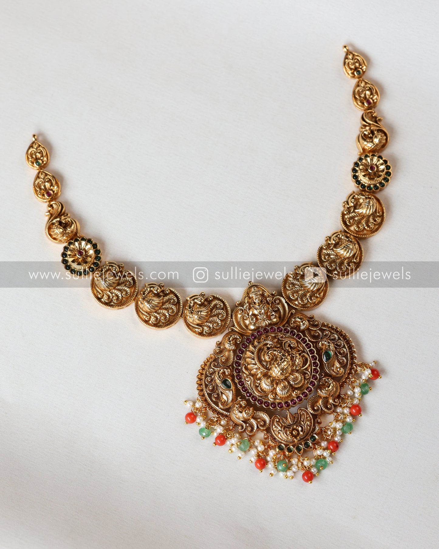 Lakshmi Premium Designer Coral & Mint Necklace with Earring
