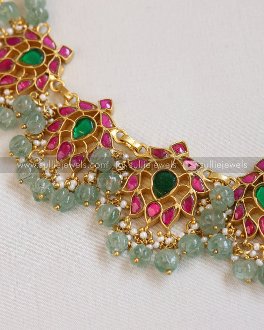 Jadau Kemp Lotus Necklace / Choker with Mint Beads