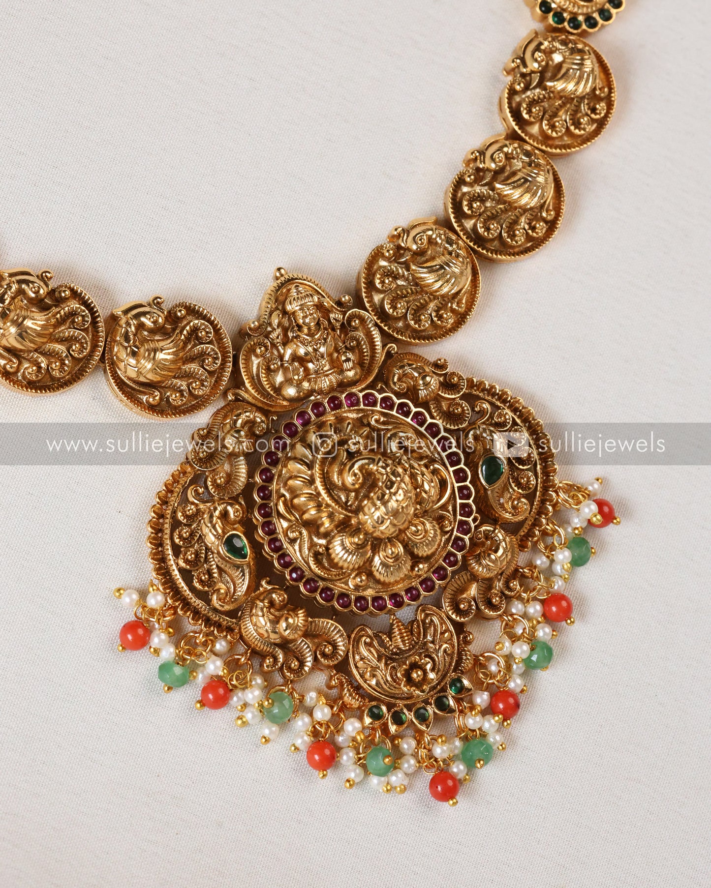 Lakshmi Premium Designer Coral & Mint Necklace with Earring