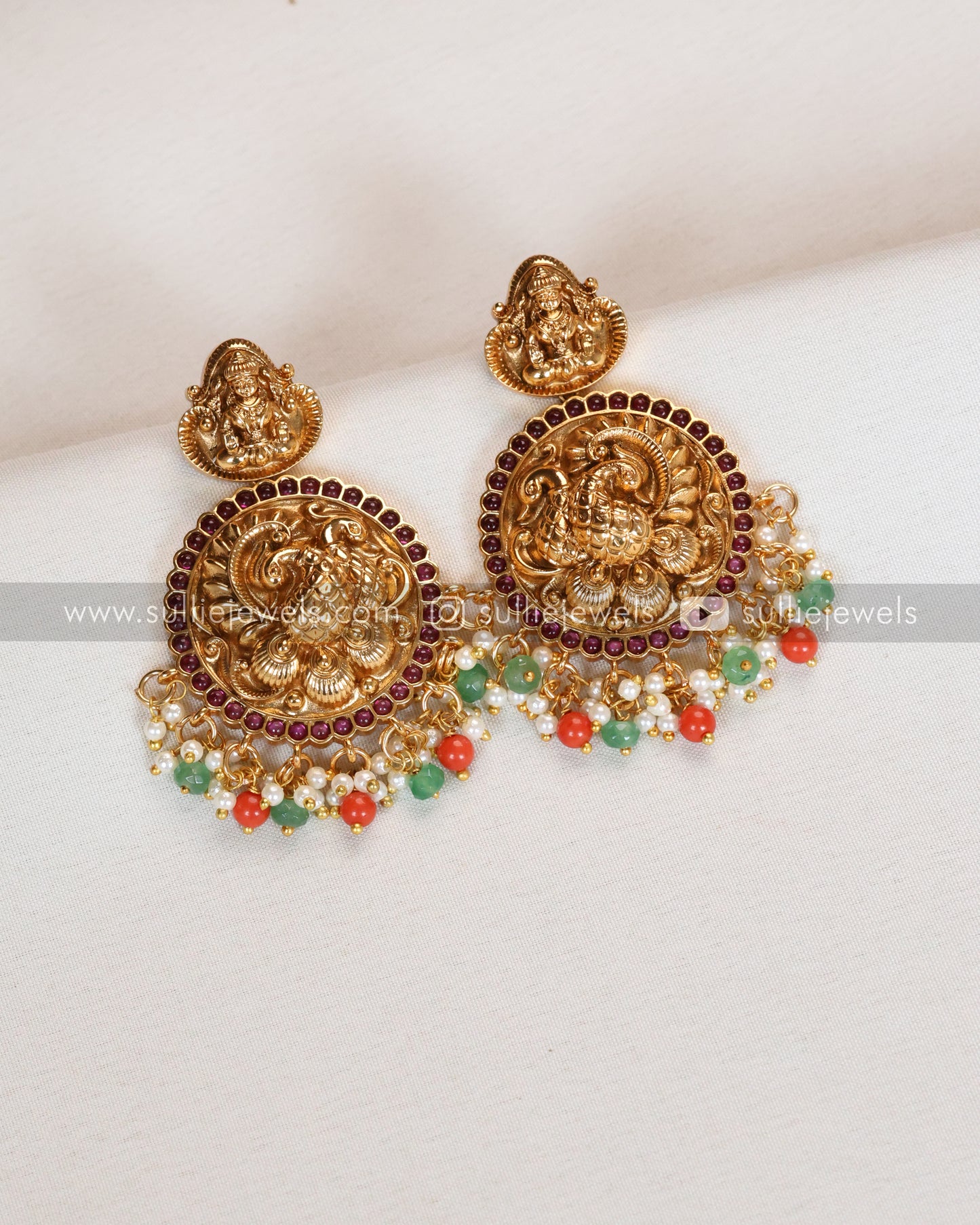 Lakshmi Premium Designer Coral & Mint Necklace with Earring