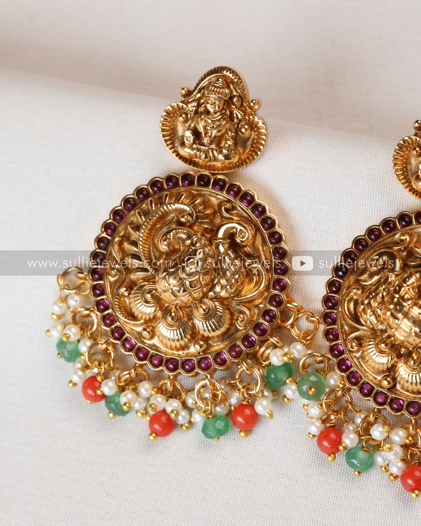 Lakshmi Premium Designer Coral & Mint Necklace with Earring