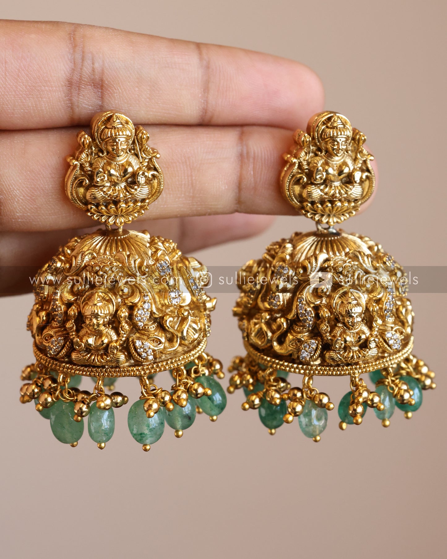 Lakshmi Premium Mint Beads Long Chain / Haaram with Earring