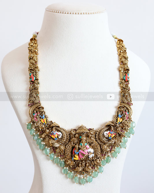 7165 - Premium Lord krishna Meenakari Mint Beads Haram with Stud