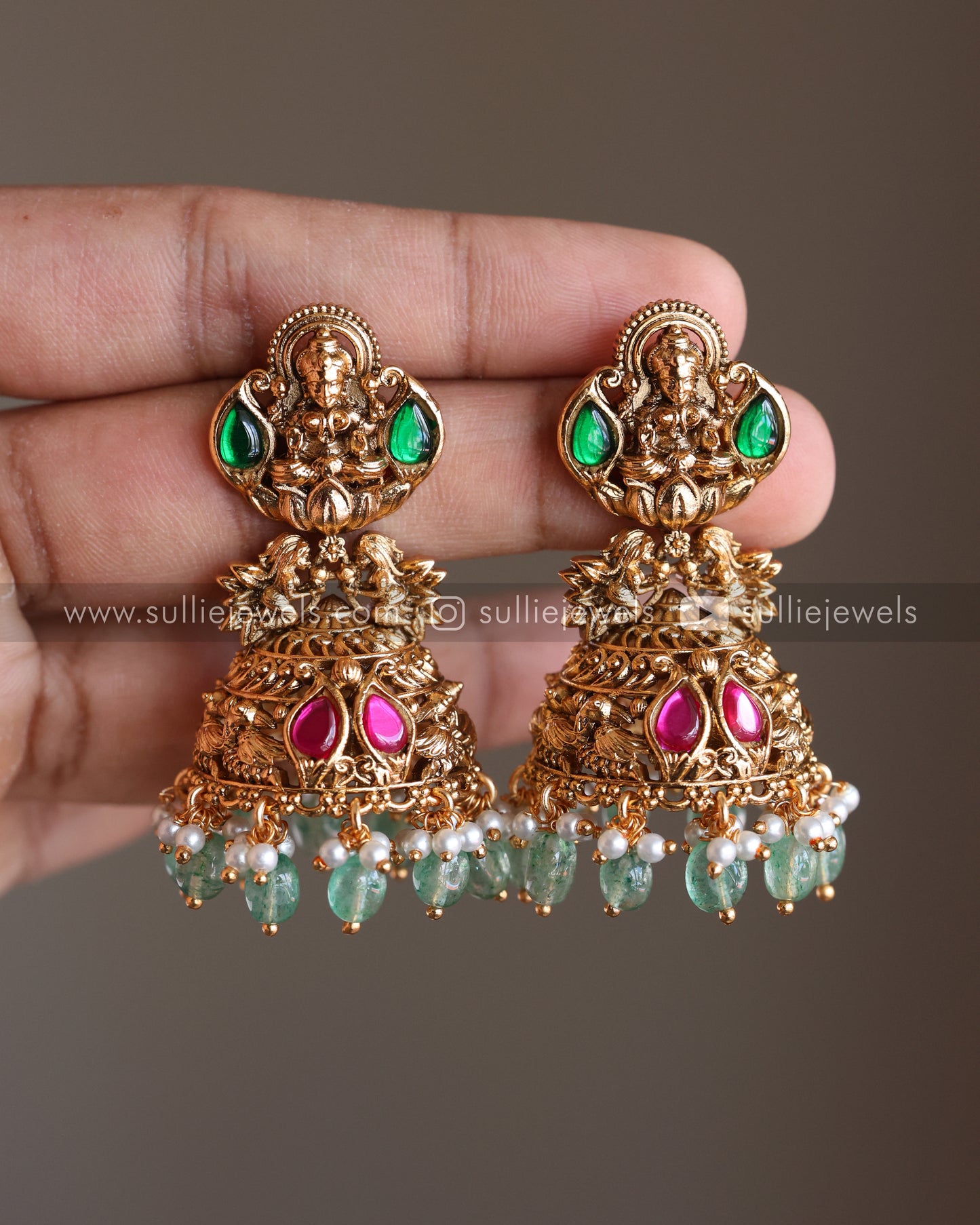 Lakshmi Premium Necklace ( Mint Beads ) with Jhumka