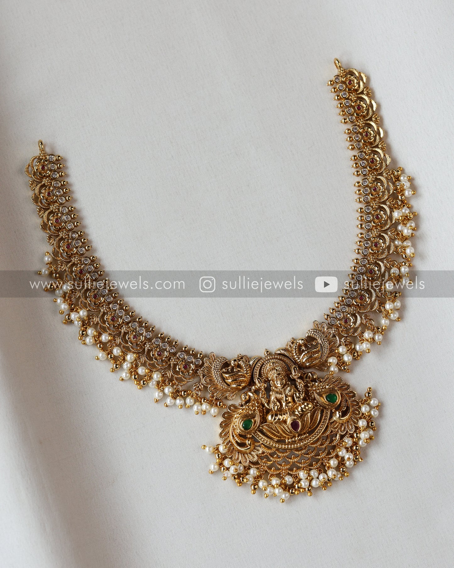 Gold Premium Stone & Pearl Goddess Necklace with Earring