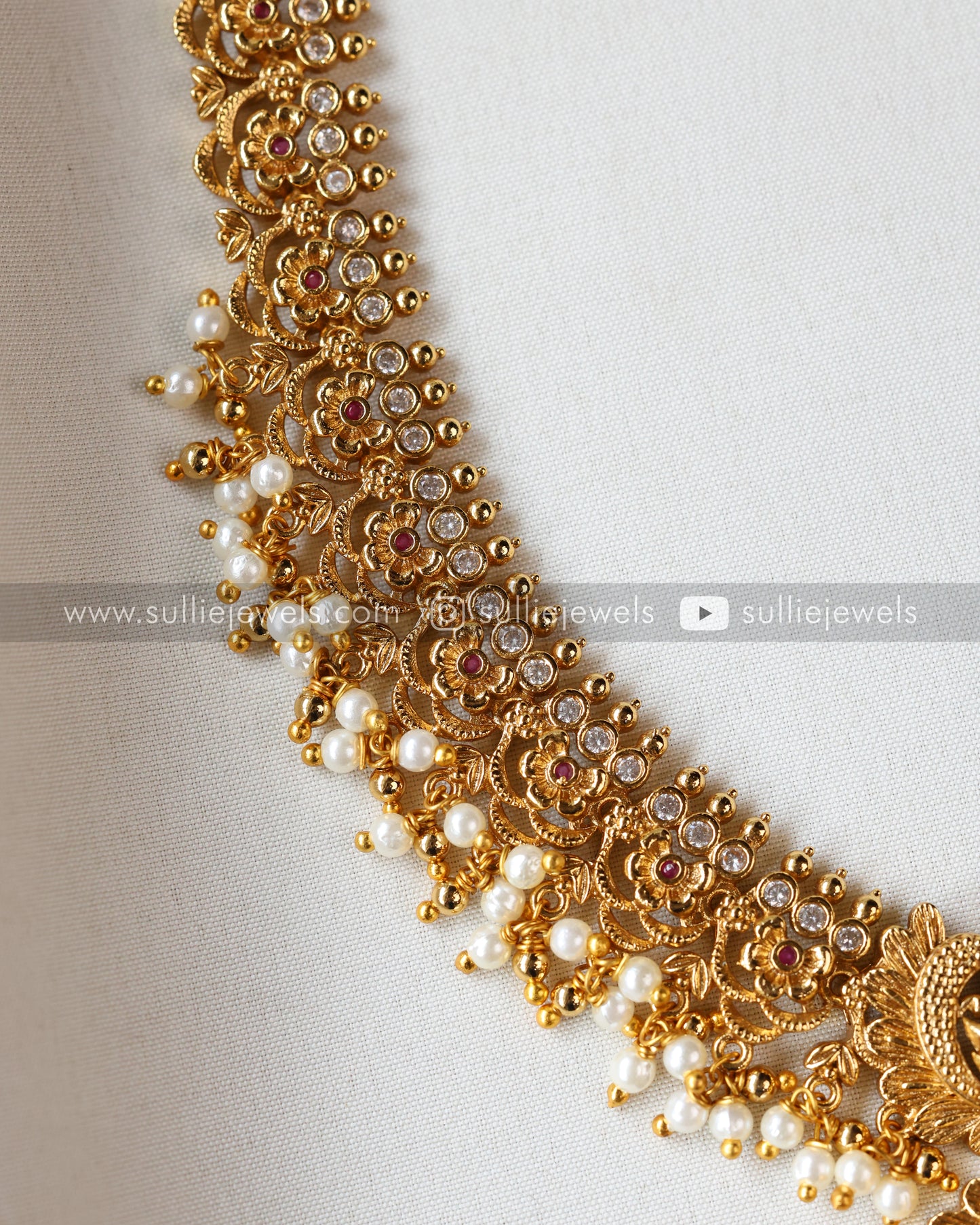 Gold Premium Stone & Pearl Goddess Necklace with Earring
