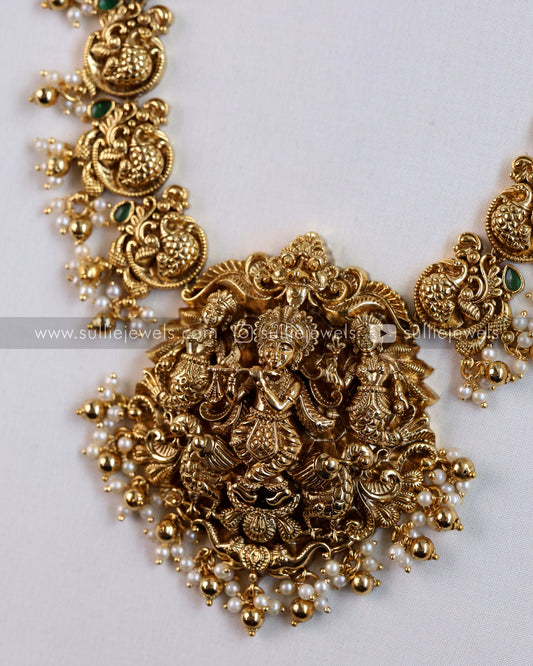 Lord Krishna Premium Antique Long Chain/Haaram with Jhumka