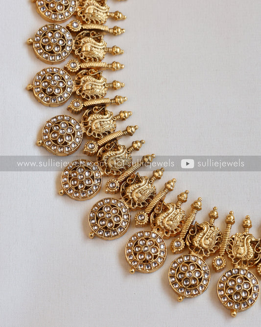 White Premium Heavy Kemp Peacock Long Chain/Haram with Earring