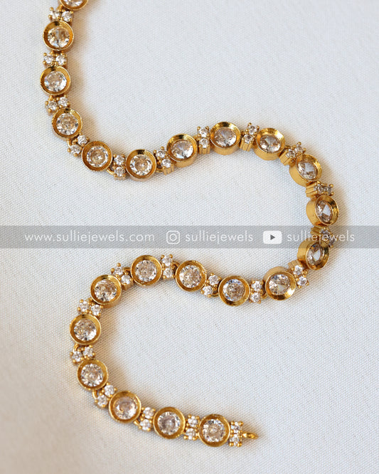 Single Line Minimal White Stone Gold Necklace / Choker with Floral Stud