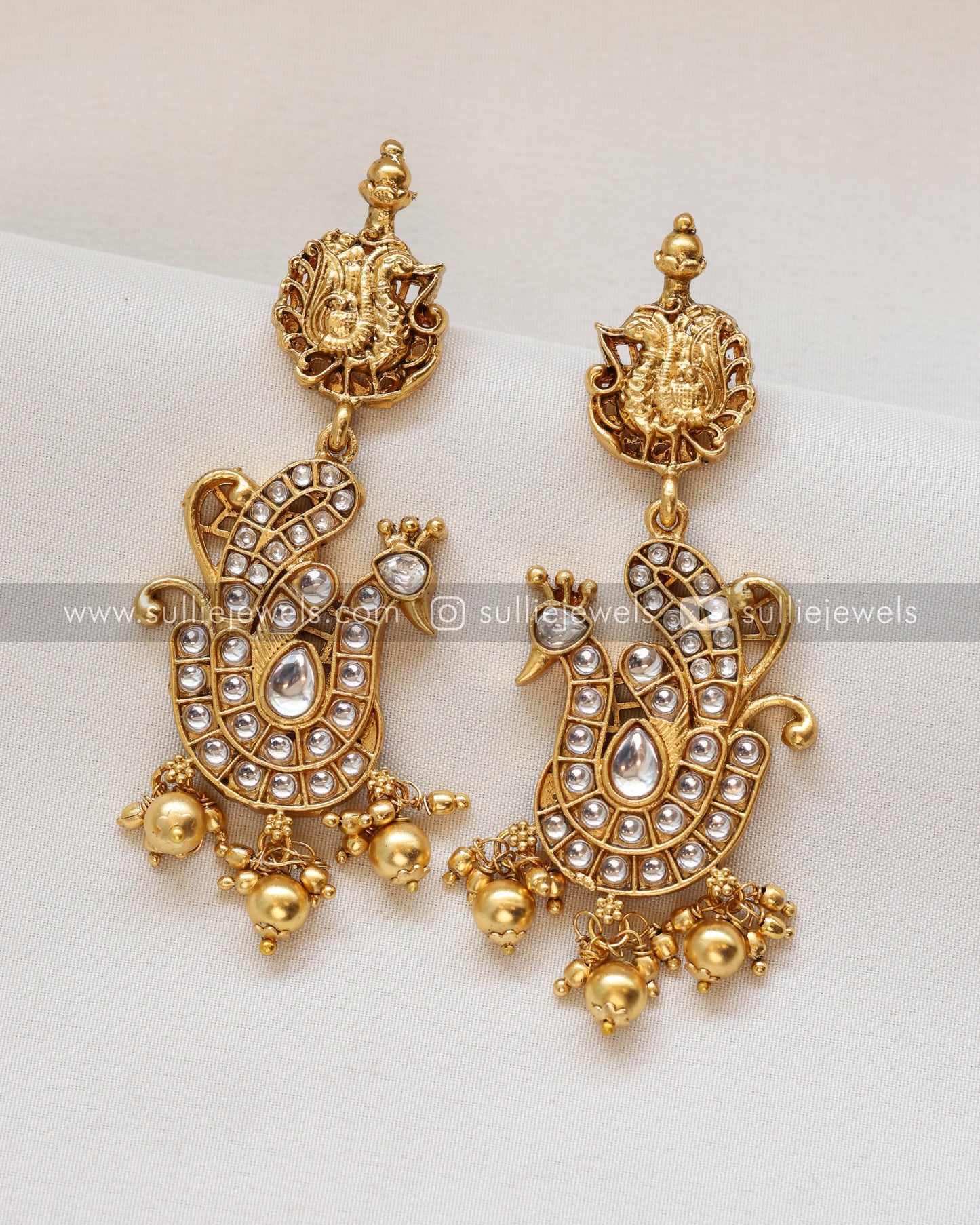 White Premium Heavy Kemp Peacock Long Chain/Haram with Earring