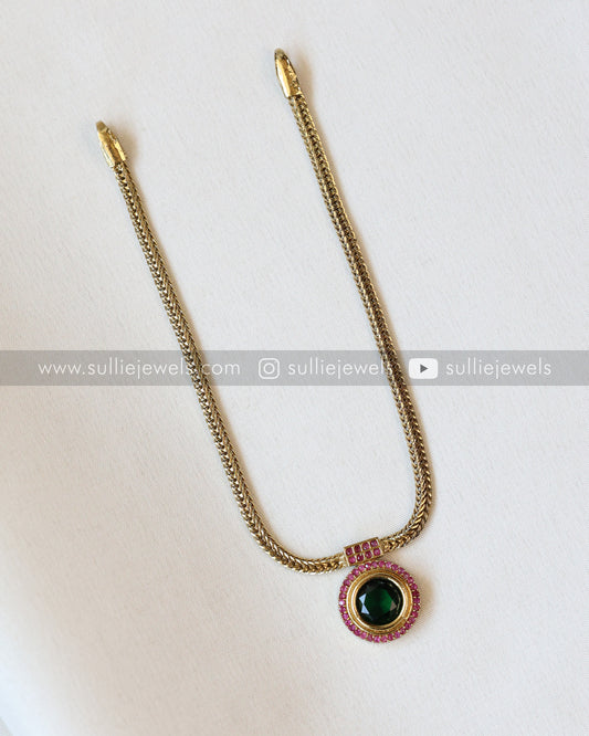Round Green Palakka Minimal Choker / Necklace with Jhumka