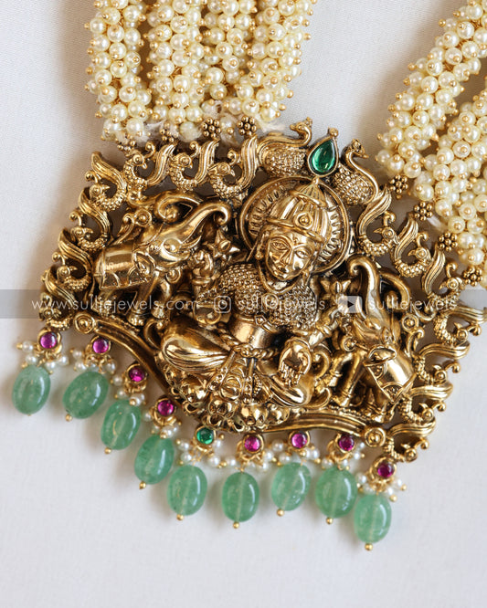 Lakshmi Pearl Cluster Haram/Long Necklace with Earring