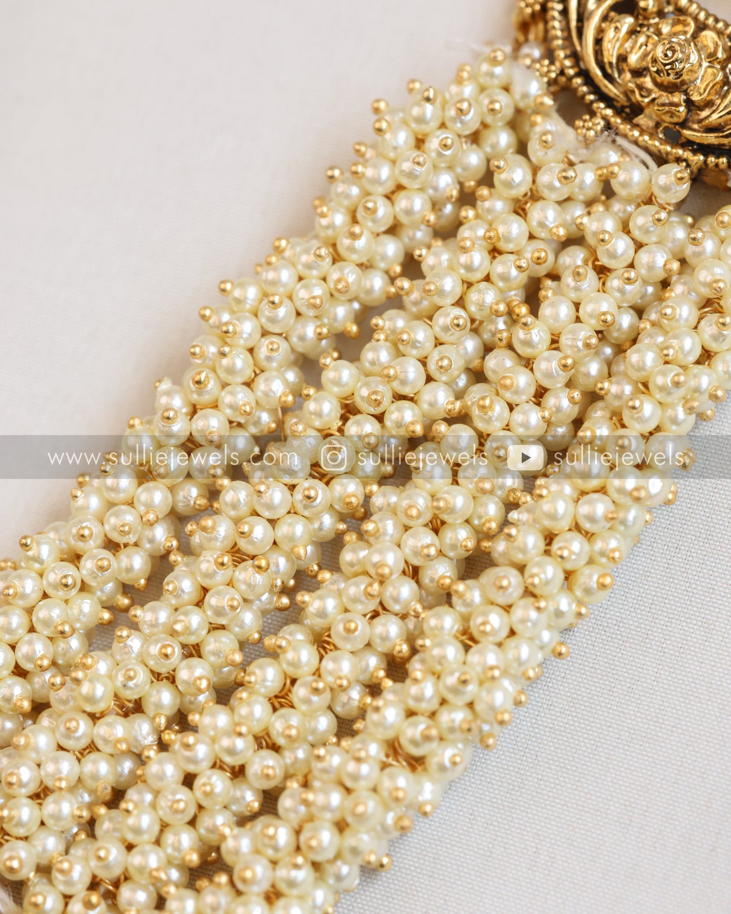 Lakshmi Pearl Cluster Haram/Long Necklace with Earring
