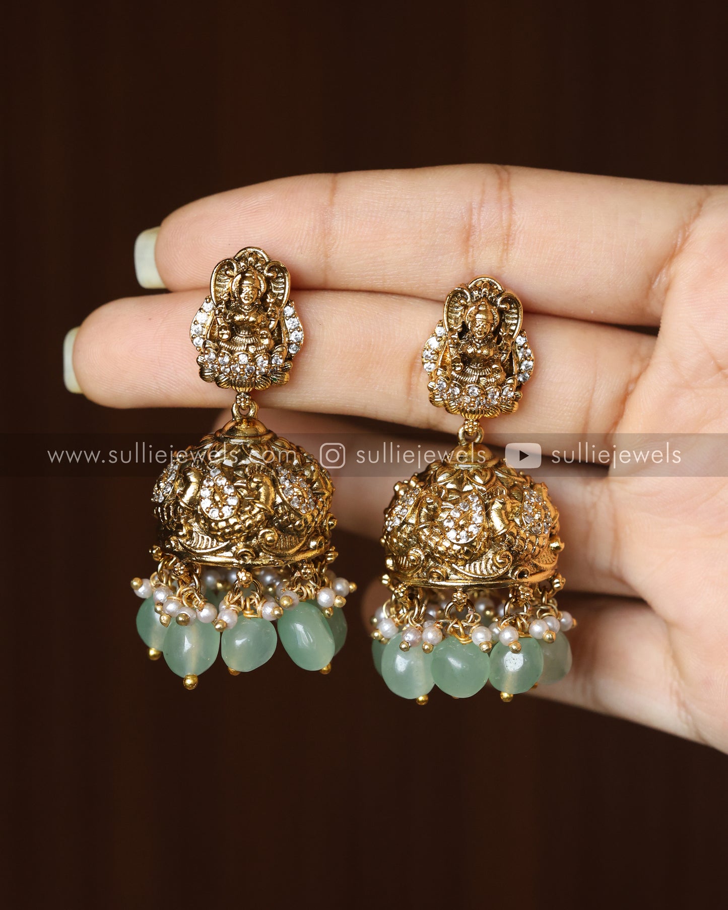 Premium Lakshmi Nagas Haram with Earrings - Mint Beads
