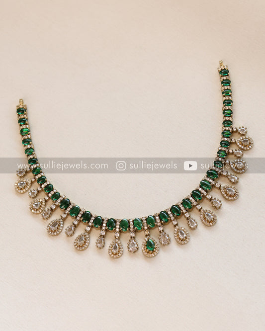 Diamond Raindrop Green Necklace with Earring